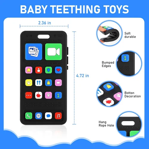 Miniatura 8 de Juguete de dentición para bebé de 3, 6, 12, 18 meses, control remoto realista y teléfono móvil juguete mordedor para bebé, juguetes para masticar