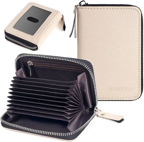 Miniatura 35 de Tarjetero RFID para tarjetas de crédito, cartera pequeña con cremallera de acordeón, estuche organizador de tarjetas para mujeres y hombres