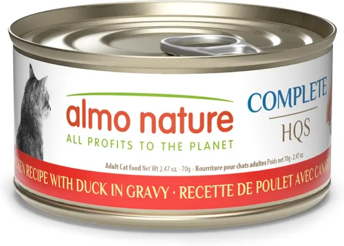 almo nature HQS Complete CAT - Comida húmeda para gatos, receta de pollo con pato en salsa, comida para gatos sin granos, 2.47 onzas (paquete de 12)