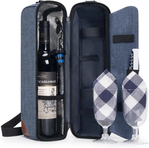 Miniatura 9 de ALLCAMP - Bolsa de vino con compartimento refrigerador, juego de picnic que lleva dos juegos de vajilla Negro