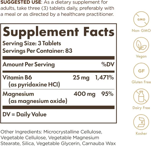 Miniatura 2 de Solgar Magnesio con Vitamina B6, 250 Tabletas - Promueve la Mineralización Ósea Saludable, Apoya la Función Nerviosa y Muscular, Metabolismo