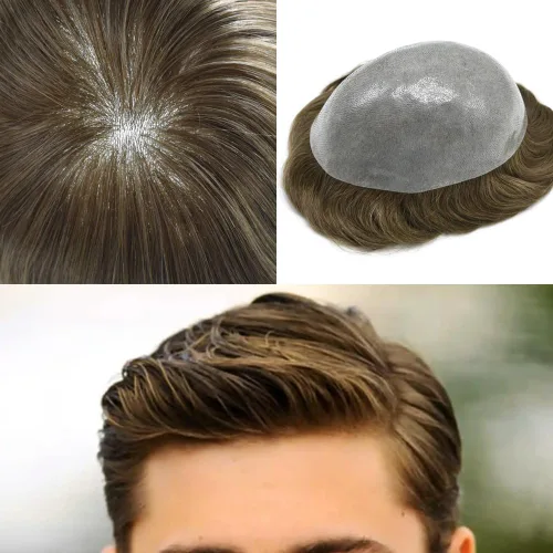Miniatura 69 de Toupee para hombres Sistema de reemplazo de cabello humano real duradero invisible para hombre Toupee Hair Piece para hombres Poly Men Sistema