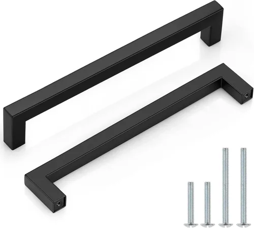 Miniatura 16 de Probrico - Paquete de 5 tiradores de gabinete de barra negro mate, con agujeros de 2.5 pulgadas, tiradores cuadrados de cajón de alacena de acero
