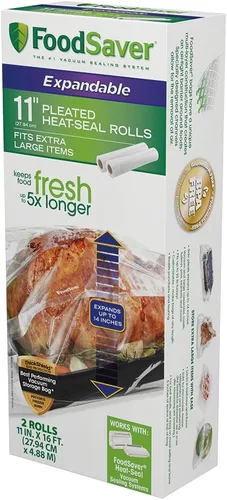 Miniatura 2 de FoodSaver Bolsas selladoras al vacío, 11 pulgadas x 16 pies (paquete de 2) y bolsas selladoras al vacío, rollos para almacenamiento hermético