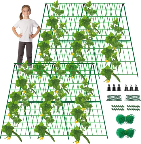 Paquete de 2 enrejados plegables de pepino de 48 x 48 pulgadas para cama elevada, enrejado de jardín con marco en A para plantas trepadoras al aire