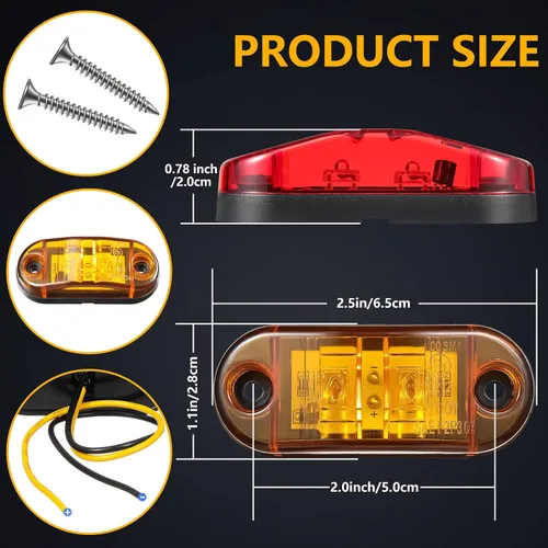 Miniatura 2 de Tallew 10 luces LED de remolque de 2.5 pulgadas, 2 diodos, impermeables, para remolque, marcador lateral, señal ovalada, luces de circulación