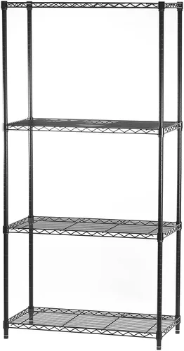 Shelving Inc. Estantería de alambre negro de 8 pulgadas de profundidad x 8 pulgadas de ancho x 54 pulgadas de alto con estantes de 4 niveles,
