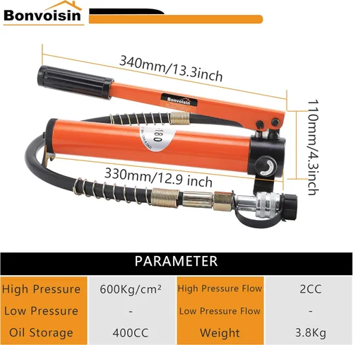Miniatura 3 de Bonvoisin 20T hidráulico Ram cilindro Jack perfil bajo Porta Power Ram 0.55 "carrera de un solo efecto Mini Jack Ram con bomba de mano hidráulica