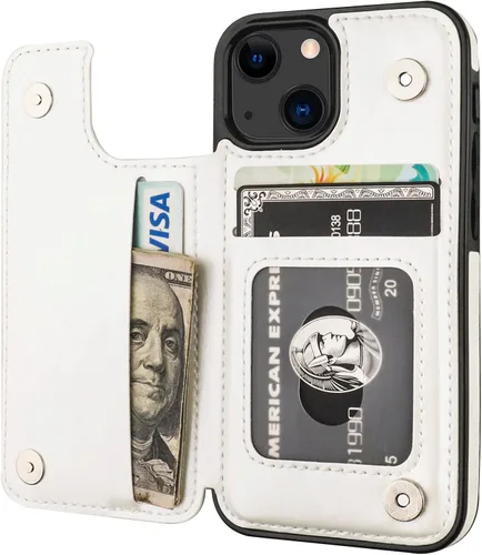 Miniatura 13 de ONETOP - Funda tipo cartera compatible con iPhone 13 Mini con soporte para tarjetas, funda de piel sintética con ranuras para tarjetas, doble cierre