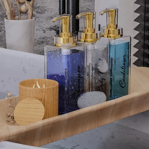 Miniatura 7 de Akalin Dispensador de champú y acondicionador brillante de 16 onzas, juego de 3 botellas brillantes recargables de champú y acondicionador