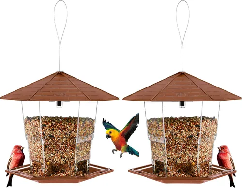 Miniatura 10 de Jealoeur Comederos para pájaros para exteriores Comedero para pájaros colgante para pájaros salvajes con semillas, marrón