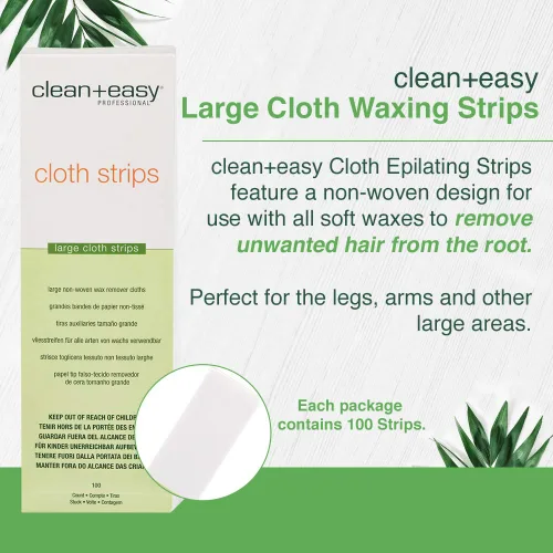 Miniatura 4 de Clean + Easy Tiras de cera de tela – Tiras de cera no tejidas para depilación, salón de belleza y uso en el hogar para cara, piernas y cuerpo, 3 x 9