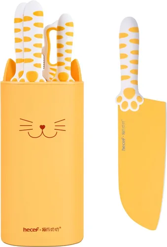 hecef Bonito juego de cuchillos de cocina, aptos para lavavajillas, juego de 5 cuchillos no resistentes con bloque desmontable y tijeras, cuchillos