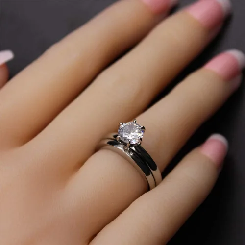 Miniatura 6 de MABELLA His Hers - Anillo de compromiso de acero inoxidable con circonita cúbica para mujer