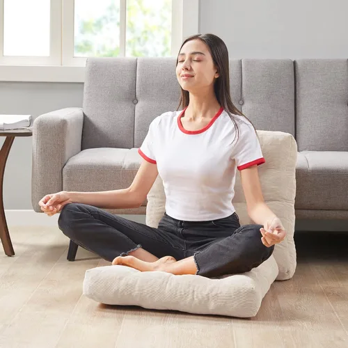 Miniatura 134 de Juego de 2 almohadas de suelo de meditación, almohadas cuadradas grandes para adultos, cojín de pana copetuda para sala de estar de tatami, gris, 22