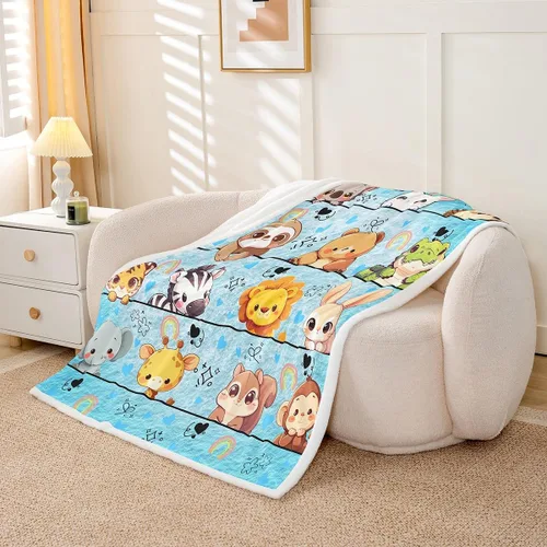 Miniatura 3 de Manta de franela de animales de dibujos animados para todas las estaciones, manta de cama azul con estampado de amor Kawaii para decoración