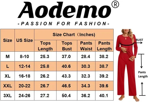 Miniatura 4 de Aodemo Conjunto de pijama de otoño de 2 piezas para mujer, manga larga, con abertura de cerradura, ropa de dormir para mujer, pijamas de invierno