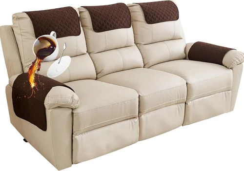 Miniatura 10 de Funda para Reposabrazos de Sofá, Funda para Reposacabezas de Silla Reclinable, Funda de Sillón con Bolsillos, Protector de Muebles Acolchado Beige