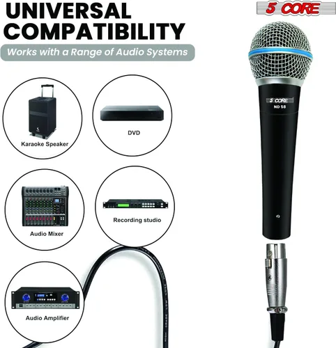 Miniatura 4 de 5 CORE Micrófono cardioide dinámico para canto de karaoke Micrófono profesional con cable XLR para escenario y estudio con imán de neodimio - ND 58