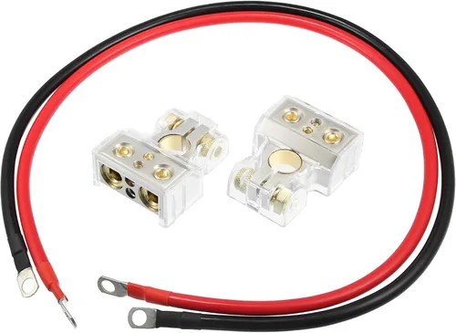 Motoforti Cables de batería universales de calibre 4 AWG con terminal de batería, 3 pies de longitud de 3/8 pulgadas en lengüetas, desconexión de