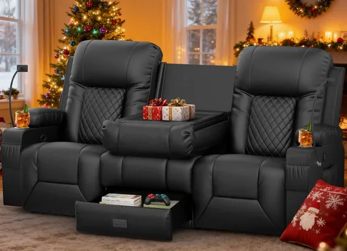 Miniatura 17 de YONISEE Sofá reclinable grande de dos plazas, sofá reclinable con consola de almacenamiento, silla reclinable con puertos USB, 2 soportes