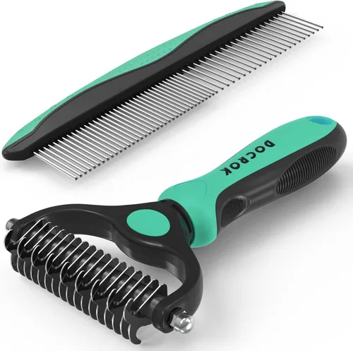 Miniatura 12 de Docrok Cepillo de Aseo para Mascotas y Peine de Metal Combo, Cepillo para Gatos Cepillo para Perros para Muda de Pelo, Rastrillo de Subpelo para Gris