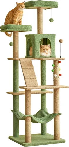 Miniatura 24 de MWPO - Árbol para gatos, multiestructura para gatos grandes con postes rascadores de sisal, plataforma acolchada, hamaca y condominio, torre Marrón