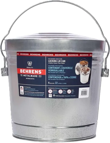 Miniatura 16 de Behrens Lata de almacenamiento o cubo de basura de acero galvanizado de 6 galones con tapa con cierre y asa (2 latas, sin agarre)