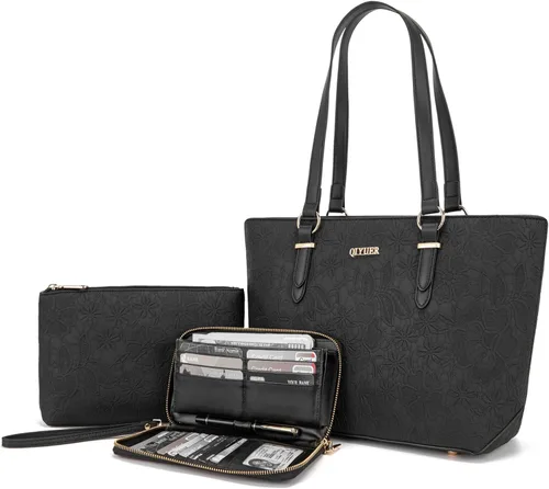 Miniatura 19 de Qiyuer - Juego de carteras y bolsos para mujer, bolso de trabajo, bolso de mano, bolso de hombro con asa superior, bolso con cartera a juego