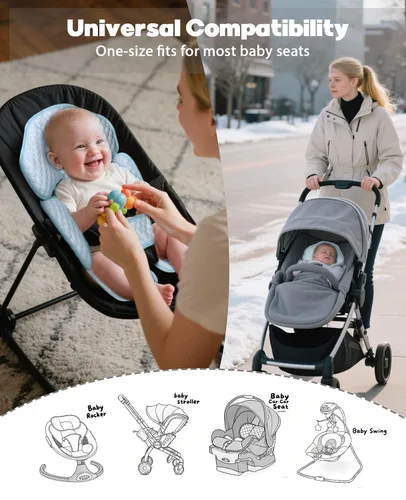 Miniatura 7 de Inserto reversible para asiento de coche para bebé, almohada de apoyo para cabeza y cuerpo de 2 en 1 para recién nacidos y niños pequeños, cojín