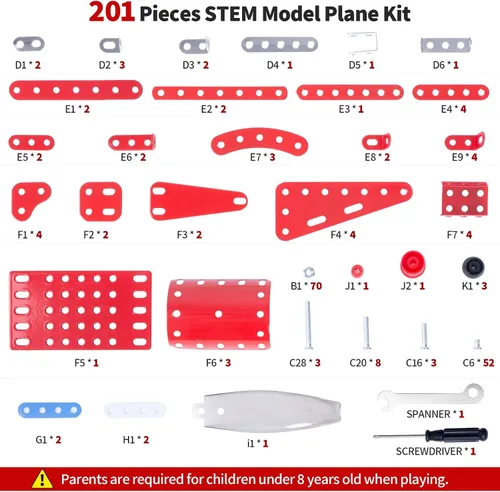 Miniatura 6 de Kit de construcción de avión modelo ensamblado, 201 piezas de kit de construcción de aviones para niños de 8 a 12 años, kit de modelo educativo