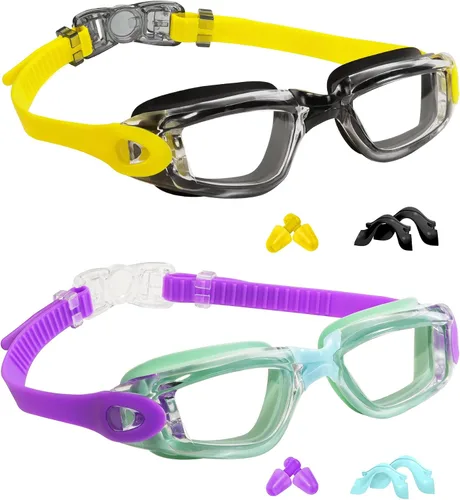 EverSport Gafas de natación para niños, paquete de 2 gafas de natación para niños y adolescentes, gafas de natación antivaho anti-UV para jóvenes de