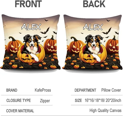 Miniatura 2 de Funda de almohada personalizada de Halloween, diseño de perro Golden Retriever, calabaza, cachorro inteligente, funda de cojín decorativa de lona 34