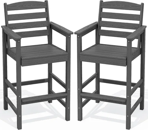 Miniatura 17 de SERWALL Juego de 2 sillas Adirondack altas Adirondack de gran tamaño, taburetes de bar con altura de barra para exteriores, juego de sillas