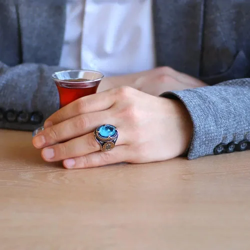 Miniatura 2 de Anillo de plata de ley 925 para hombre, joyería de piedra paraiba, regalo vintage, ónix Aqeq, anillos para hombre, todos los tamaños