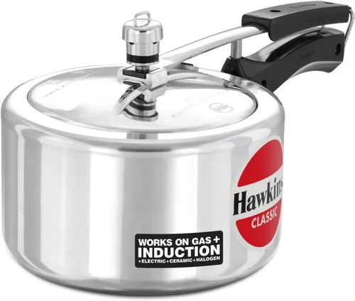 Hawkins Olla a presión clásica de aluminio con tapa interior, cocina de inducción, cocina de sartén de diseño ancho, mejor cocina, plata Icl3W, 3
