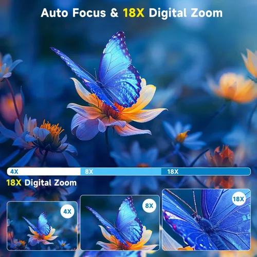 Miniatura 4 de Cámara digital 4K 64MP con pantalla abatible de 3 pulgadas de 180°, cámara fotográfica de enfoque automático para YouTube, cámara de viaje compacta