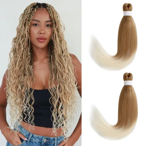 Miniatura 26 de Leeven 26 pulgadas, 2 paquetes de cabello trenzado color lila claro preestirado, cabello trenzado lavanda preestirado, extensiones de cabello