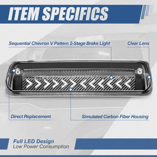 Miniatura 2 de Auto Dynasty Luz de freno secuencial con aspecto de fibra de carbono, 3ª tercera luz de freno compatible con Ford F-150 2007-2010 Explorer