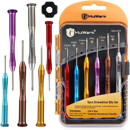 MULWARK Juego de destornilladores pequeños, juego de 6 mini destornilladores magnéticos, microprecisión de cabeza plana y destornillador Phillips