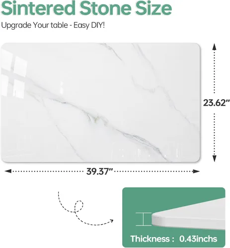 Miniatura 3 de Square Table Top, 19.6” White Sintered Stone Tabletop, DIY Replacement & Cover Marble Desktop, Scratch & Wear Resistant, Suitable for Indoor &