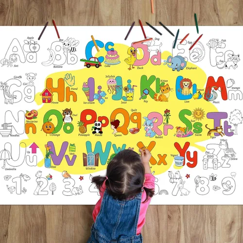 ZOIIWA Póster para Colorear del Alfabeto Póster Gigante para Colorear Mantel Grande de Letras y Números para Colorear Libros Jumbo para Colorear