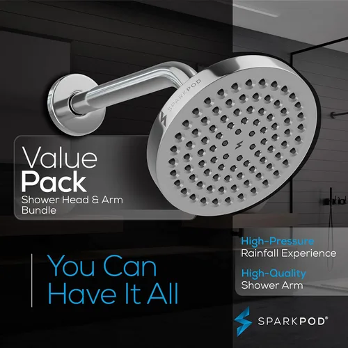 Miniatura 3 de SparkPod Cabezal de ducha de lluvia de alta presión de 6 pulgadas con brazo de ducha de 9 pulgadas, lluvia de alta presión, aspecto moderno de lujo