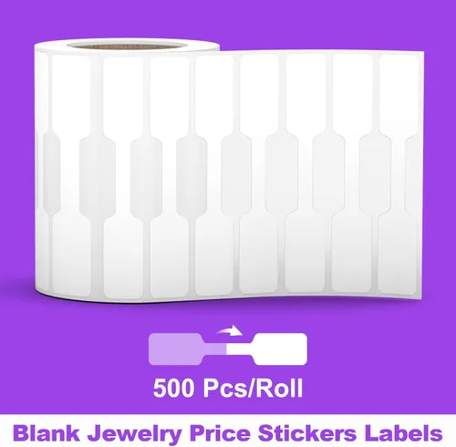 Miniatura 3 de 1000 etiquetas de precio de joyería, rollo para etiquetas de exhibición de collares, anillos, etiquetas de identificación autoadhesivas en blanco