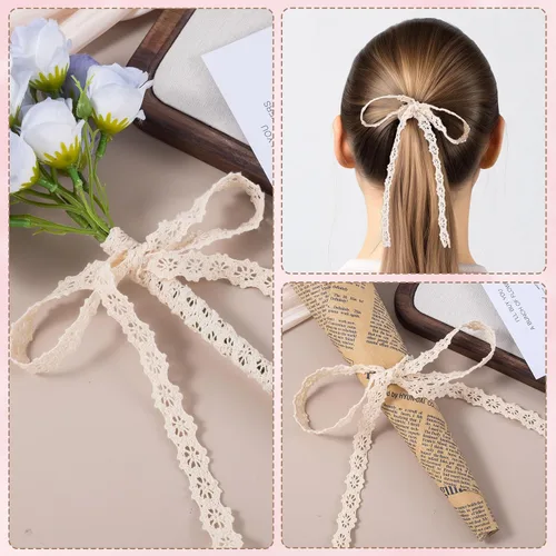 Miniatura 5 de 5.47 yardas, cinta de coser de encaje floral, adornos decorativos suaves para envolver ramos, lazos de bricolaje, clip para el cabello, decoración