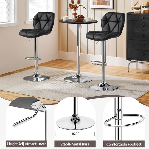 Miniatura 7 de Yaheetech Juego de 2 taburetes de bar, modernas sillas ajustables para isla de cocina, taburetes giratorios de piel sintética negra para bar, Negro