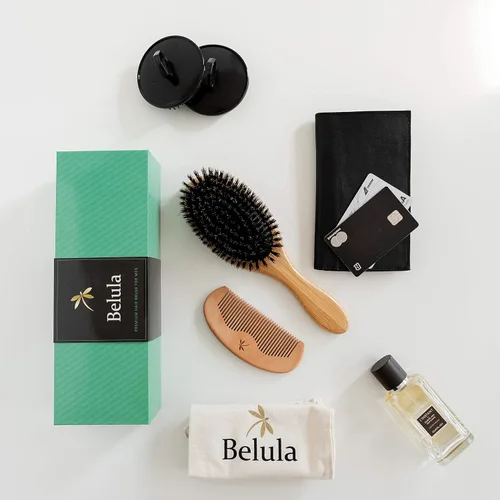 Miniatura 7 de Belula Juego de cepillos de cerdas de jabalí – Restaura el brillo natural y la textura para cabello fino, fino, normal y corto – Set para él