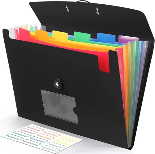 Organizador de archivos de acordeón con 7 bolsillos expansible con etiquetas, carpeta de archivos expandible de plástico para documentos tamaño