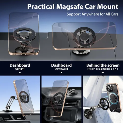 Miniatura 2 de Soporte de teléfono ultra magnético de brazo largo, se adapta al soporte de montaje de automóvil MagSafe 【Parabrisas+Ventilación+Dash】, rotación