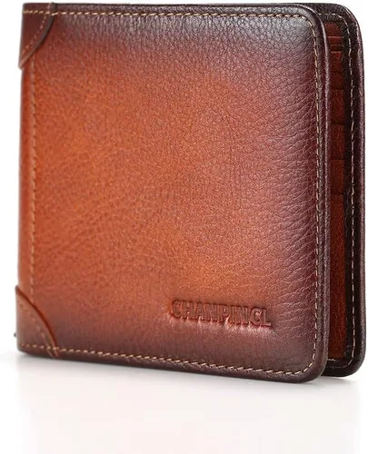 Miniatura 20 de Billetera de piel triple con bloqueo RFID para hombre con 2 ventanas de identificación, 2 compartimentos para efectivo, 6-8 ranuras para tarjetas